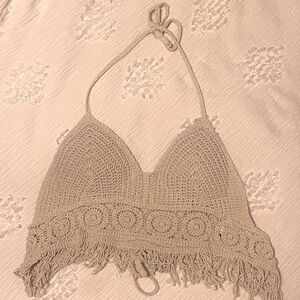 SHEIN Beige Crochet Halter Crop Top